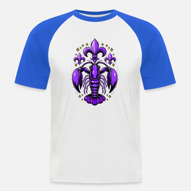 Mardi Gras Languste mit Fleur-de-Lis Design - Männer Baseball-T-Shirt - Weiß/Royalblau