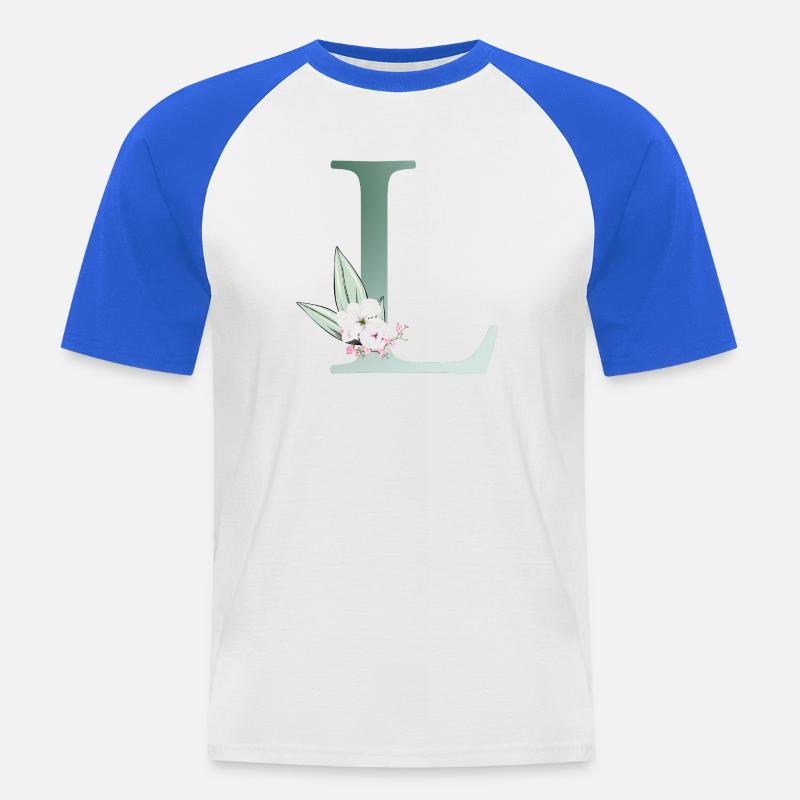 L Monogramm, Floral, personalisierbar - Männer Baseball-T-Shirt - Weiß/Royalblau