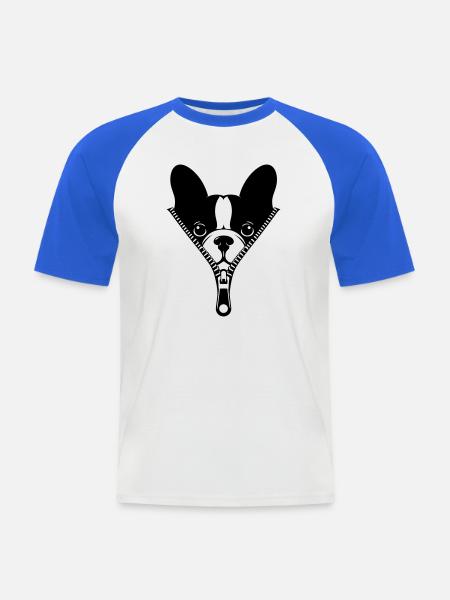 French Bulldog in a Zipper - Men's Baseball T-Shirt - white/royal blue