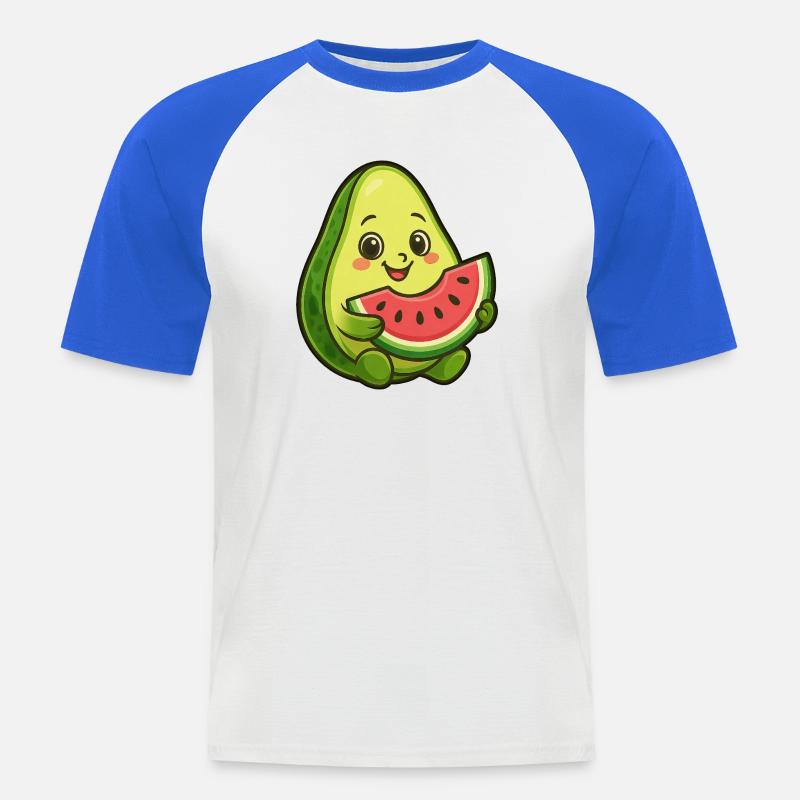 Avocat, melon, pastèque, fruit d’été, design - T-shirt baseball manches courtes Homme - blanc/bleu royal