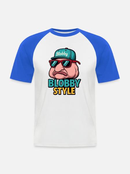 Blobby Style Cartoon Tee - Men's Baseball T-Shirt - white/royal blue