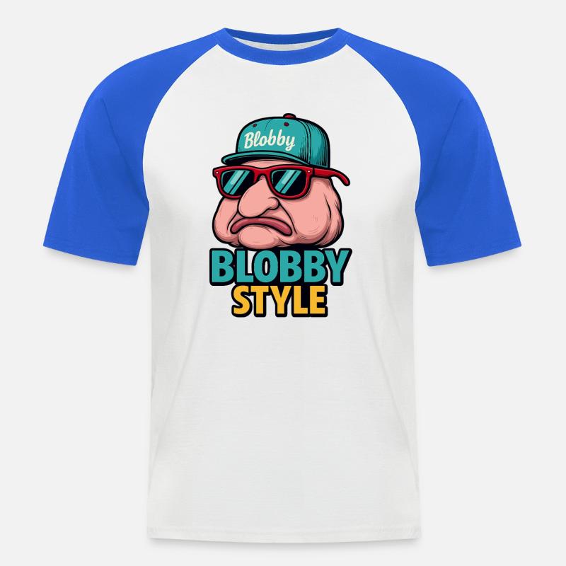 Blobby Style Cartoon Tee - Men's Baseball T-Shirt - white/royal blue