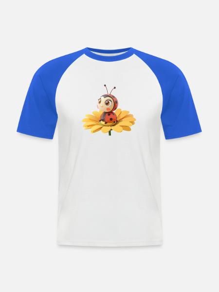 Cute ladybug on a flower - Men's Baseball T-Shirt - white/royal blue