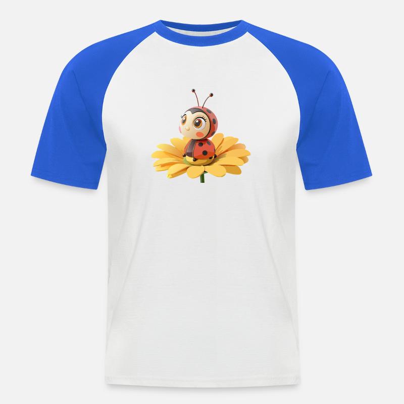 Coccinelle mignonne sur une fleur - T-shirt baseball manches courtes Homme - blanc/bleu royal