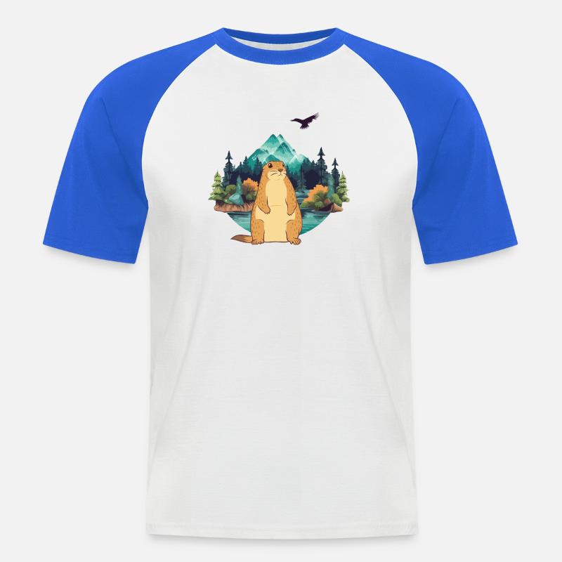 Marmotte - T-shirt baseball manches courtes Homme - blanc/bleu royal