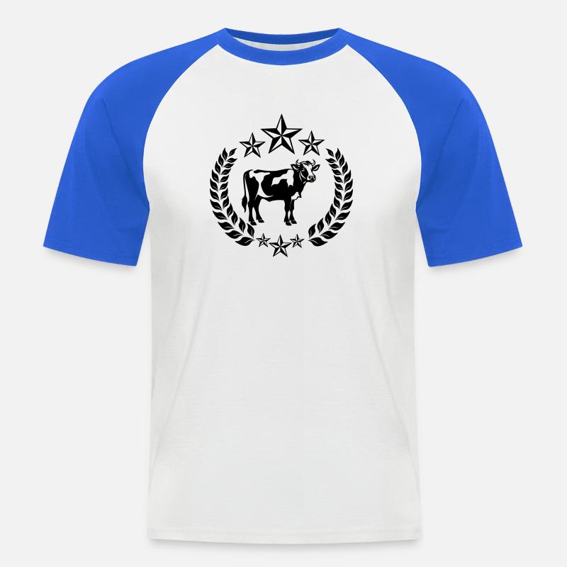 Kuh im Lorbeerkranz mit Sternen - Männer Baseball-T-Shirt - Weiß/Royalblau
