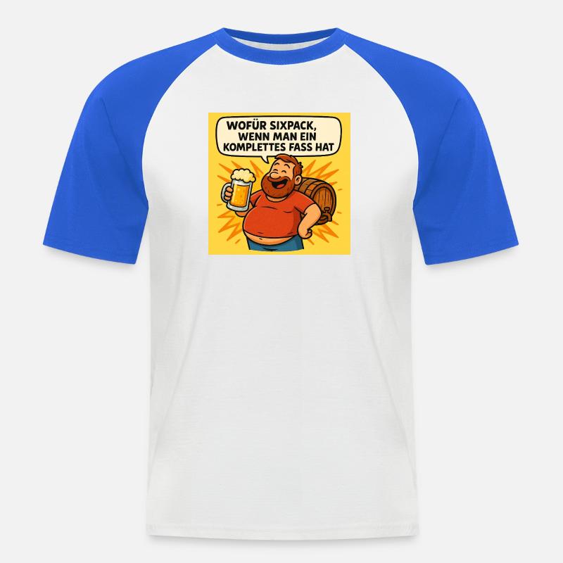 Six Pack oder Fass - Männer Baseball-T-Shirt - Weiß/Royalblau
