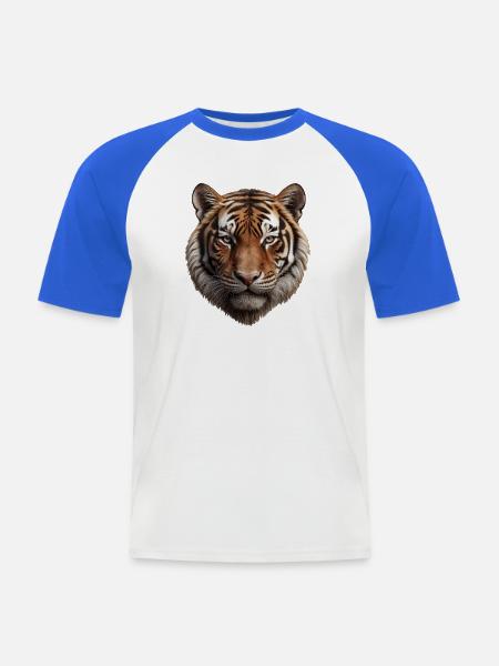 Majestic Tiger Face Illustration - Men's Baseball T-Shirt - white/royal blue