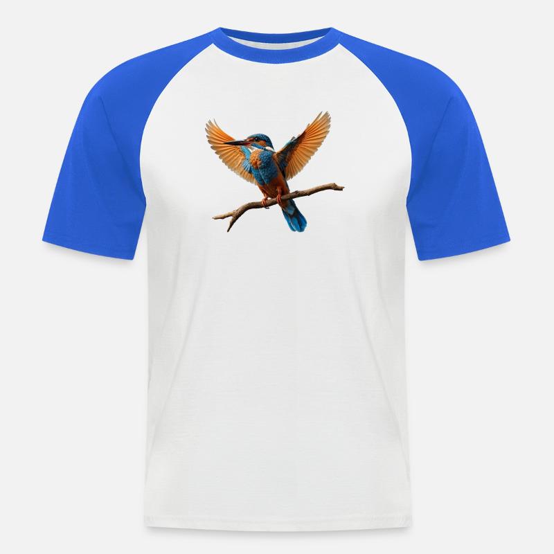 Lebhafter Eisvogel im Flug - Männer Baseball-T-Shirt - Weiß/Royalblau