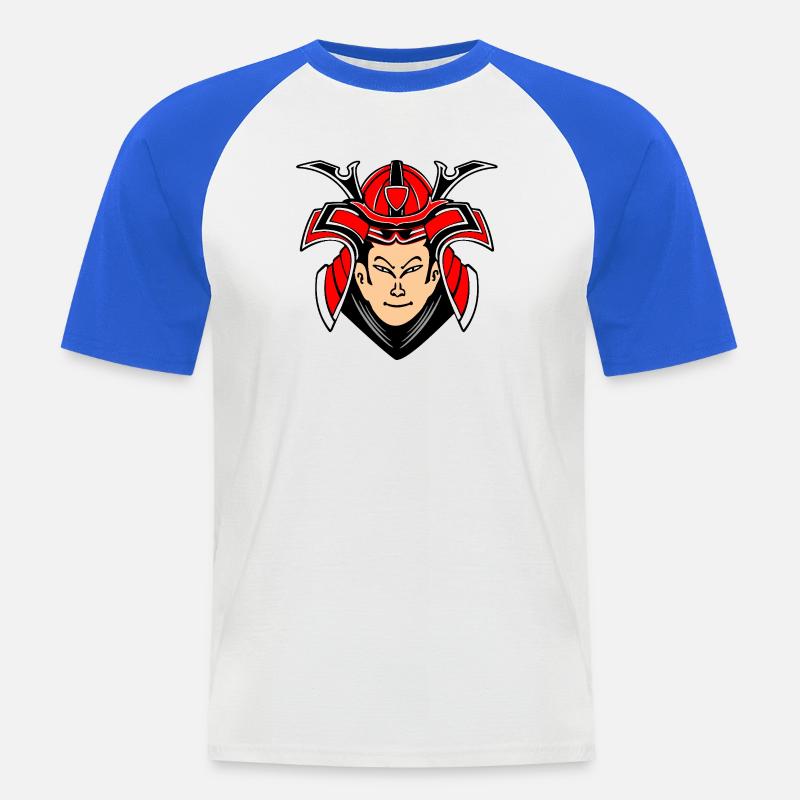 Samurai mit Helmdesign - Männer Baseball-T-Shirt - Weiß/Royalblau