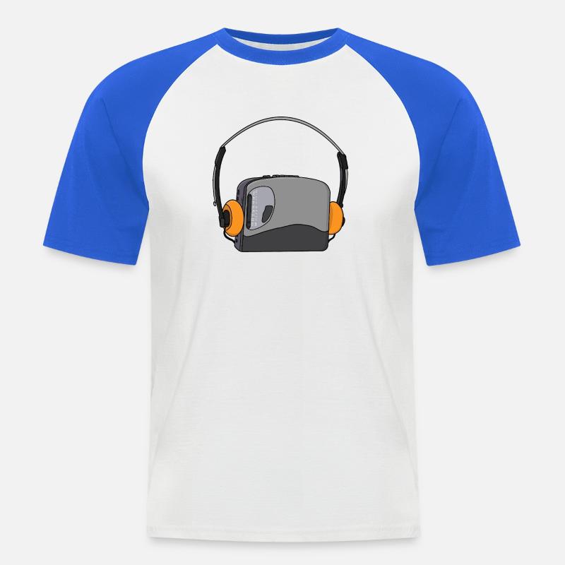 Cooler tragbarer Kassetten-Audio-Player - Männer Baseball-T-Shirt - Weiß/Royalblau