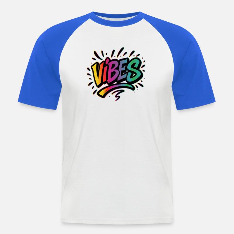 VIBES Graffiti Schriftzug – Farbstarkes Statement - Männer Baseball-T-Shirt - Weiß/Royalblau