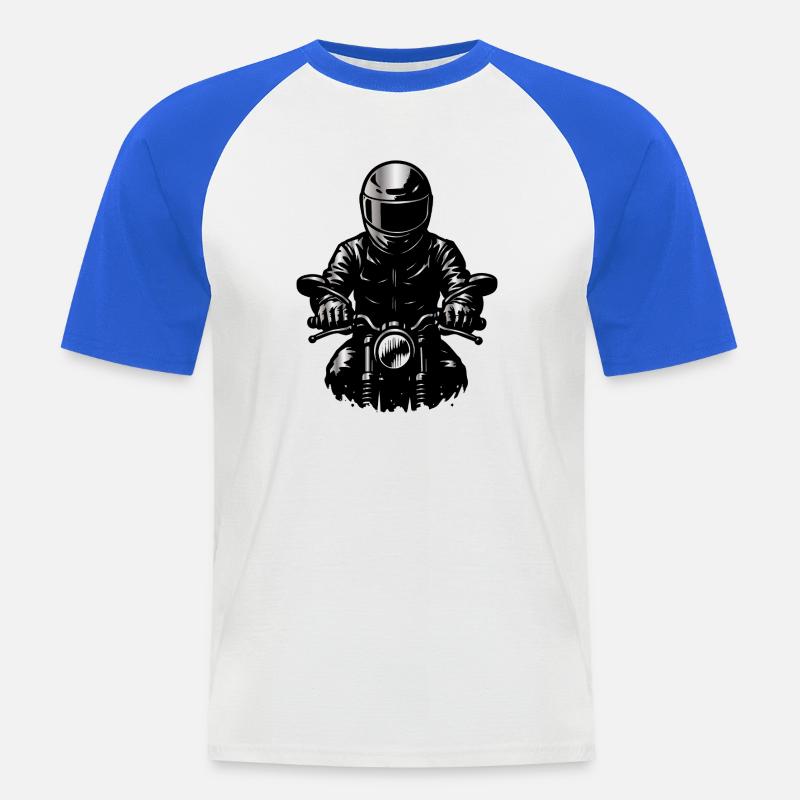 Motorradfahrer im Helm – Frontansicht Illustration - Männer Baseball-T-Shirt - Weiß/Royalblau