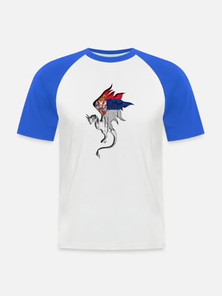 Flagge von Serbien - Serbisch - Drachensilhouette - Männer Baseball-T-Shirt - Weiß/Royalblau