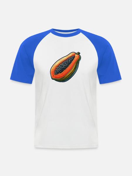 Bunte Sepia-Papaya-Illustration - Männer Baseball-T-Shirt - Weiß/Royalblau