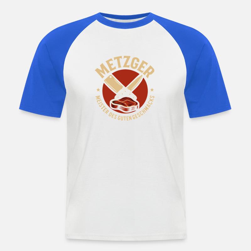 Metzger mit Messer und Fleisch - Männer Baseball-T-Shirt - Weiß/Royalblau