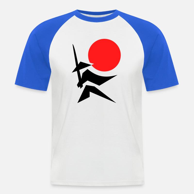 Abstraktes Bild mit Samurai Rot Schwarz - Männer Baseball-T-Shirt - Weiß/Royalblau