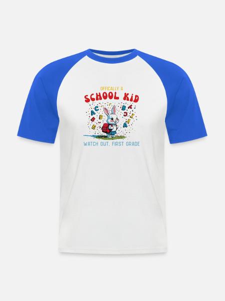 Lustiges Schulhase Design für Erstklässler - Männer Baseball-T-Shirt - Weiß/Royalblau
