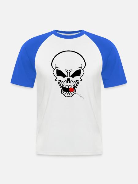 Rebellenschädel mit rotem Lutscher - Männer Baseball-T-Shirt - Weiß/Royalblau