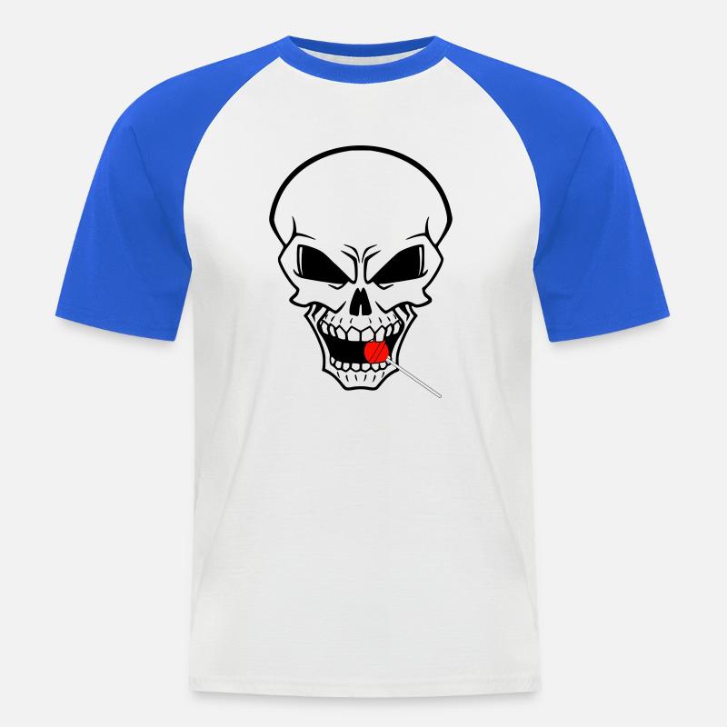 Rebellenschädel mit rotem Lutscher - Männer Baseball-T-Shirt - Weiß/Royalblau