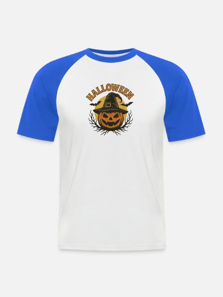 Halloween Kürbiskopf mit Hexenhut Design - Männer Baseball-T-Shirt - Weiß/Royalblau