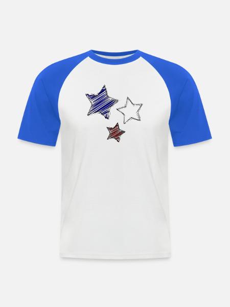 Bunte Sterne mit dynamischen Nachzeichnungen - Männer Baseball-T-Shirt - Weiß/Royalblau