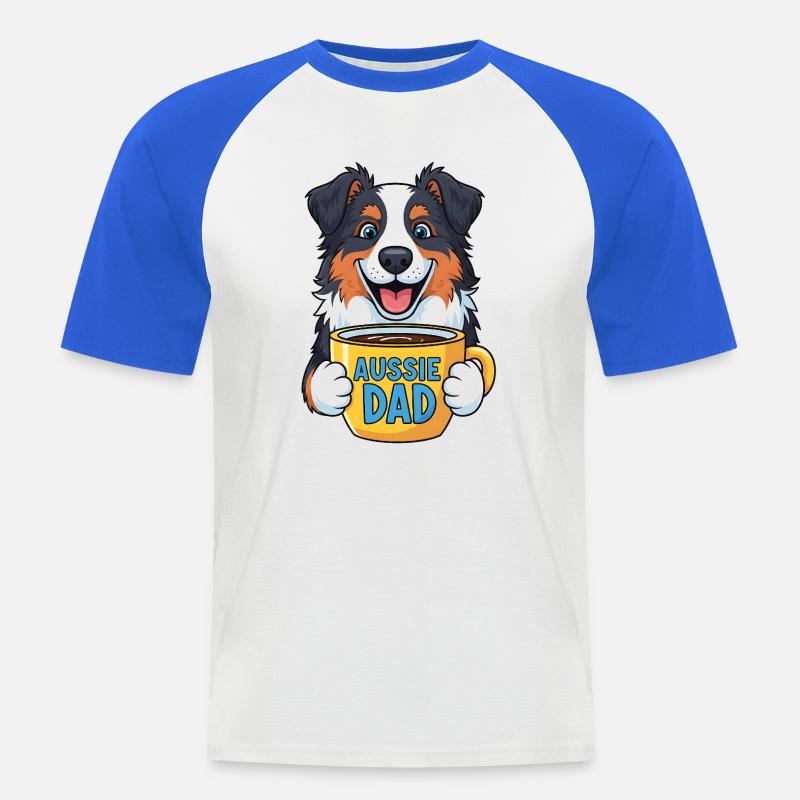 Australian Shepherd mit Kaffeebecher - Aussie Dad - Männer Baseball-T-Shirt - Weiß/Royalblau