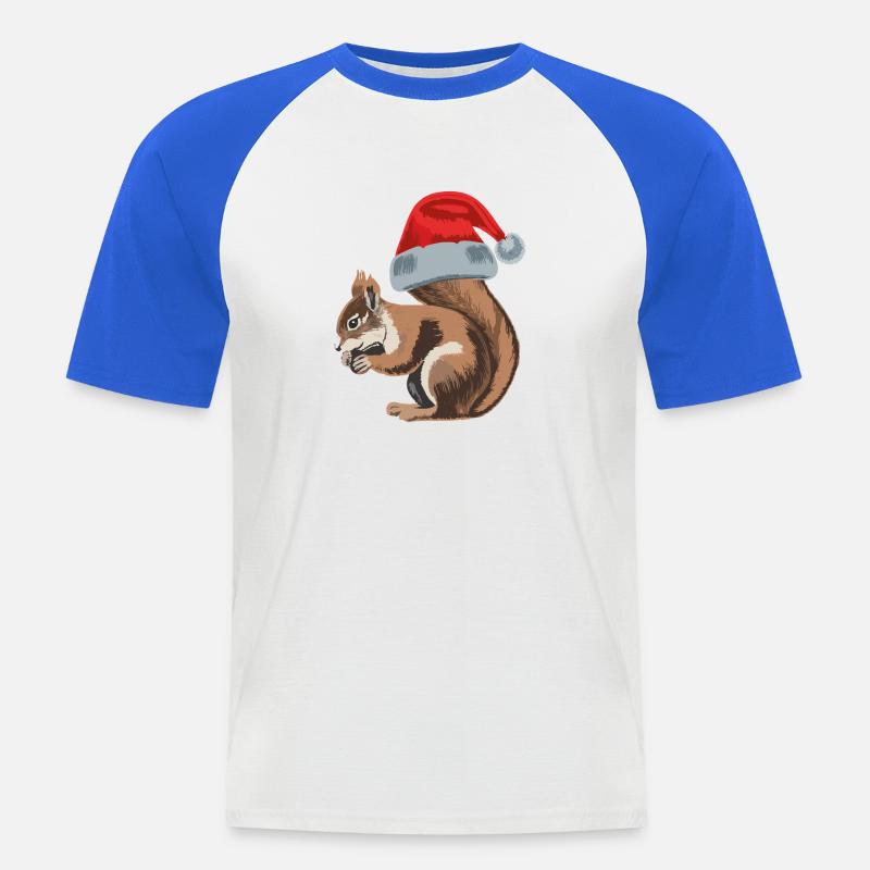 Cute squirrel with Santa hat - Männer Baseball-T-Shirt - Weiß/Royalblau