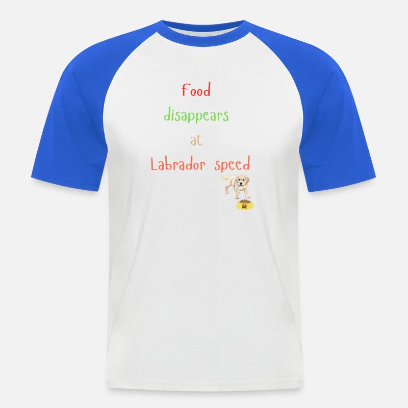 Labrador Cibo Scomparsa Design Giocoso - Maglia da baseball a manica corta da uomo - bianco/blu royal
