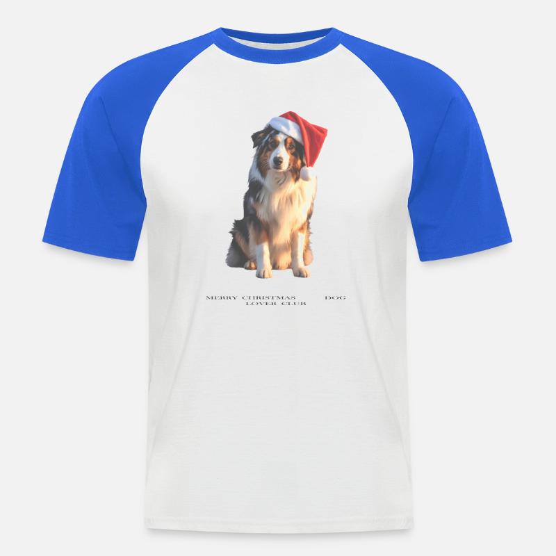 Boder Collie Weihnachts-Hund im Santa-Hut - Männer Baseball-T-Shirt - Weiß/Royalblau