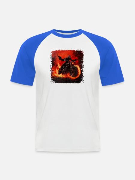 Dämonischer Motorradfahrer in Flammen - Männer Baseball-T-Shirt - Weiß/Royalblau