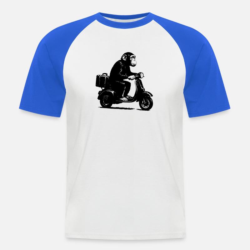 Retro Affe auf Moped | Roller-Affe - Männer Baseball-T-Shirt - Weiß/Royalblau