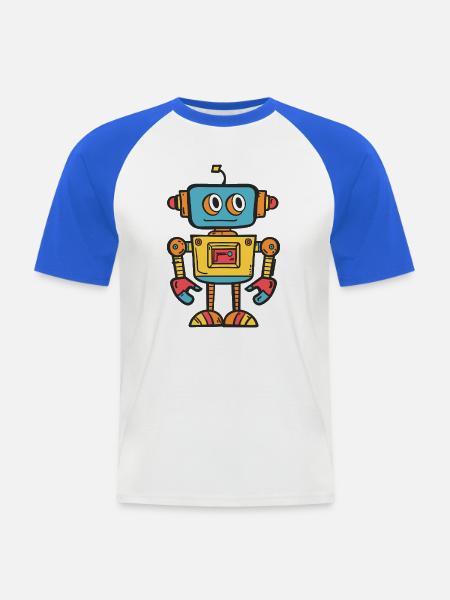 Niedlicher Retro-Roboter mit buntem Design - Männer Baseball-T-Shirt - Weiß/Royalblau