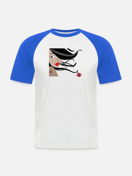 Elegante Frau mit Blumen und Tattoos - Männer Baseball-T-Shirt - Weiß/Royalblau