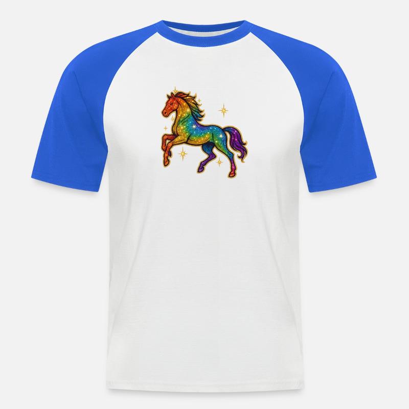 Regenbogen Pferd | Einhorn Glitzertraum - Männer Baseball-T-Shirt - Weiß/Royalblau