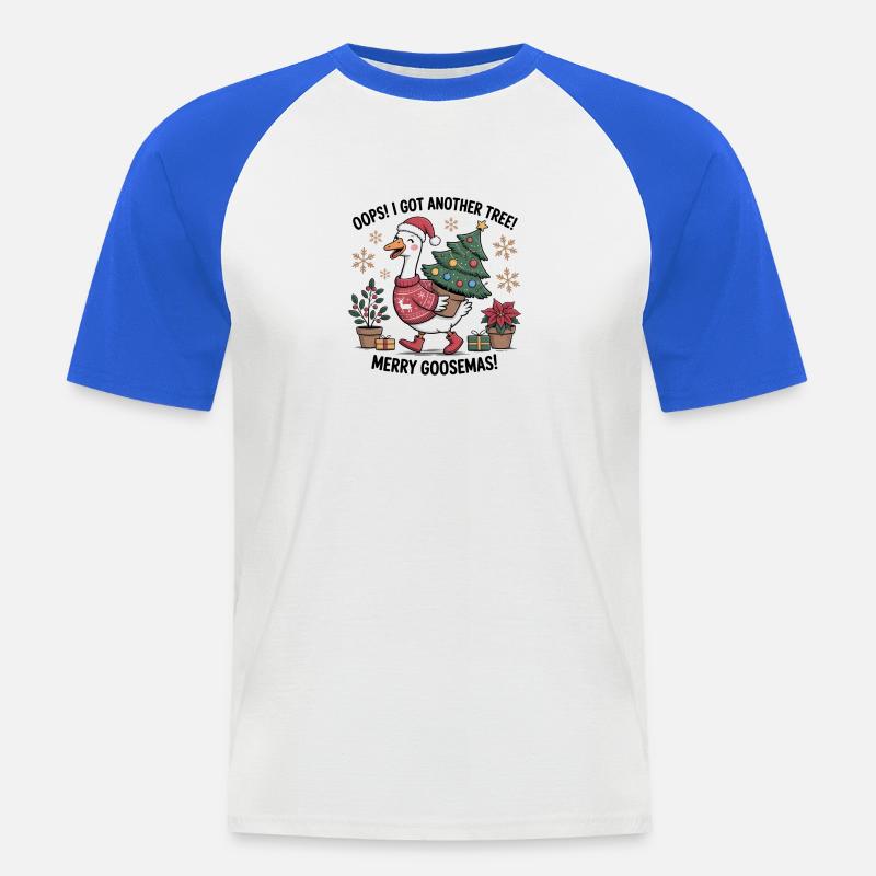 Weihnachtsstorch mit Baum und Weihnachtsgeschenken - Männer Baseball-T-Shirt - Weiß/Royalblau