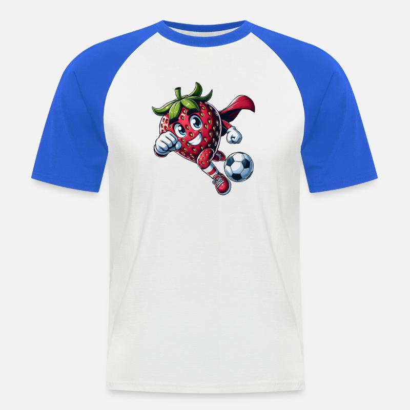 Fußball Erdbeere Superheld Kicker Comic - Männer Baseball-T-Shirt - Weiß/Royalblau