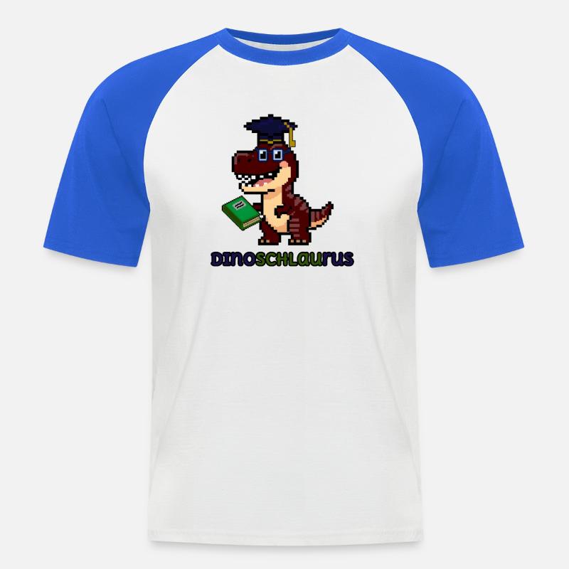 DinoSCHLAUrus - Pixel Art Dinosaurier mit Buch 🦖 - Männer Baseball-T-Shirt - Weiß/Royalblau