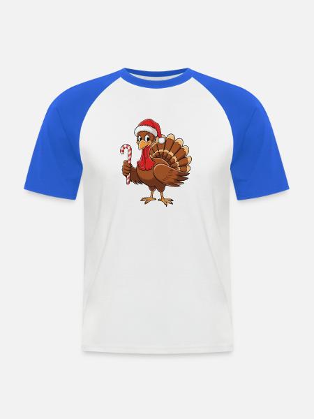Truthahn mit Weihnachtsmütze Thanksgiving - Männer Baseball-T-Shirt - Weiß/Royalblau