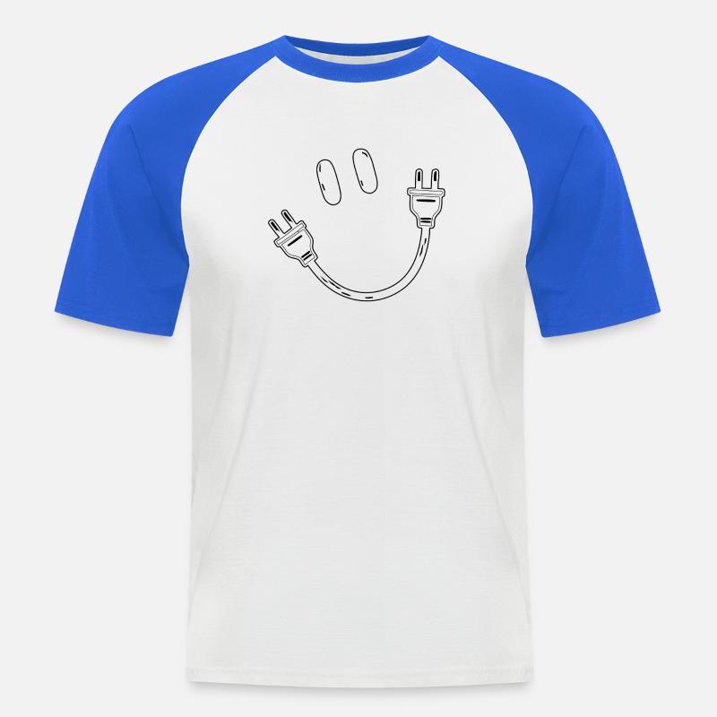 Strom Schuko Stecker Steckdose Elektrik Geschenk - Männer Baseball-T-Shirt - Weiß/Royalblau