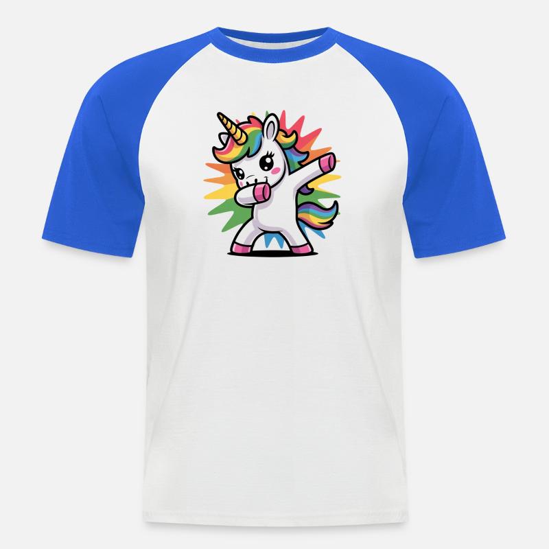 Buntes Einhorn mit Regenbogen-Mähne - Männer Baseball-T-Shirt - Weiß/Royalblau