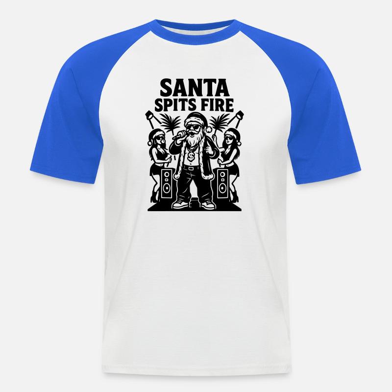 Rapper Weihnachtsmann Santa Spits Fire - Männer Baseball-T-Shirt - Weiß/Royalblau