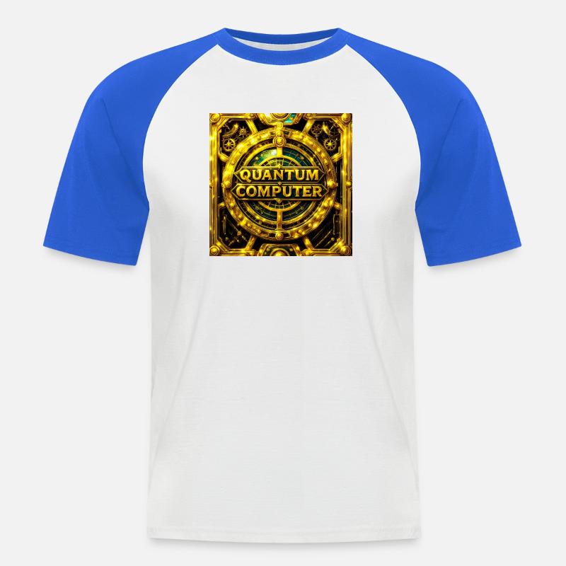 Goldenes Quantencomputer-Emblem - Männer Baseball-T-Shirt - Weiß/Royalblau