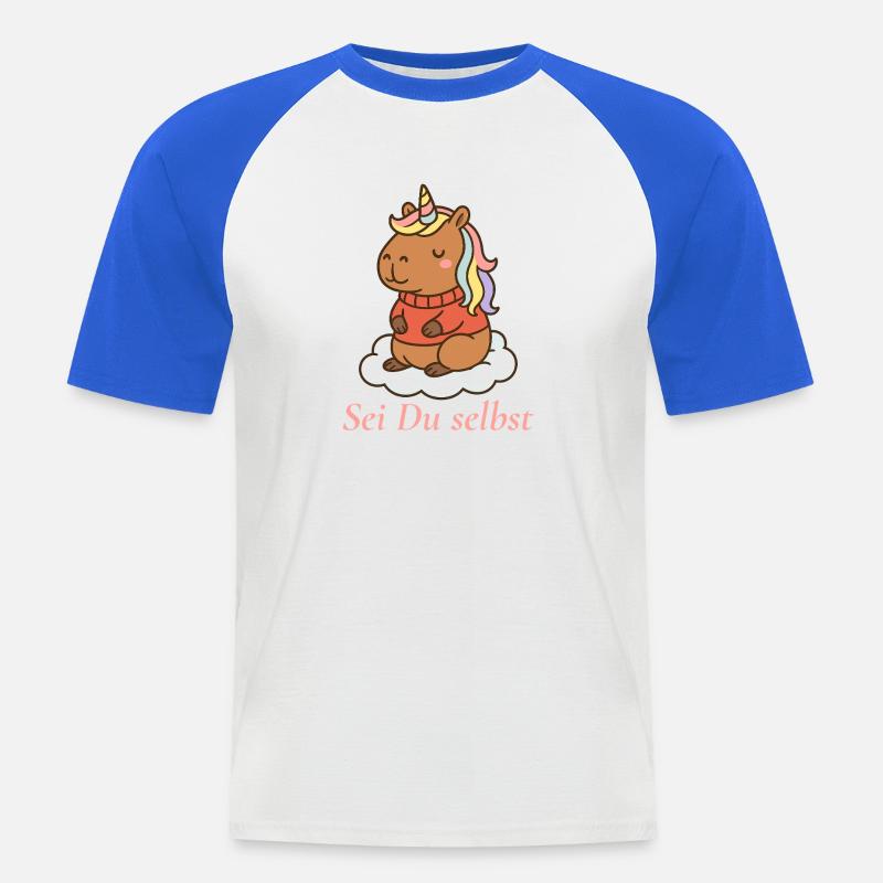 Sei Du selbst – Capybara Einhorn 🌈 - Männer Baseball-T-Shirt - Weiß/Royalblau