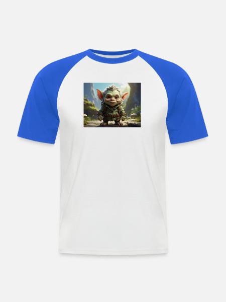 Kleiner Grünwesen im Wald - Männer Baseball-T-Shirt - Weiß/Royalblau