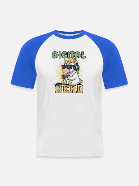 Zocken - digital hero einhorn - Männer Baseball-T-Shirt - Weiß/Royalblau