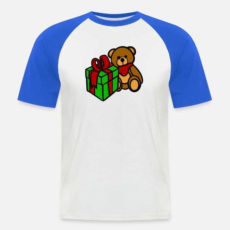 Teddy hat ein Geschenk - Männer Baseball-T-Shirt - Weiß/Royalblau