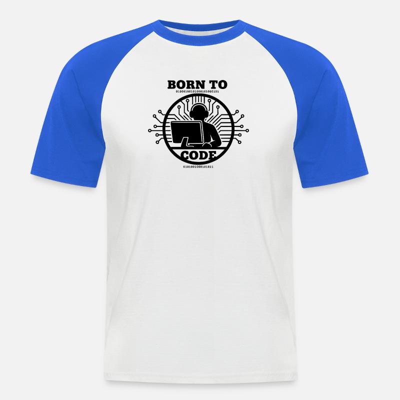 Codeur né pour coder Programmeur - T-shirt baseball manches courtes Homme - blanc/bleu royal