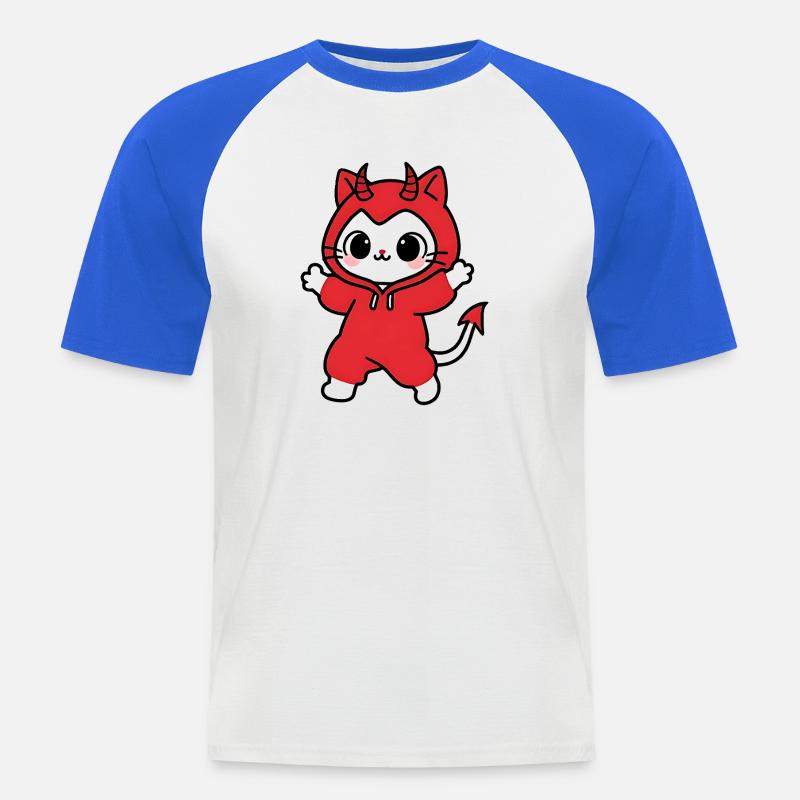 Cat Devil Kapuzenpullover Rot - Männer Baseball-T-Shirt - Weiß/Royalblau