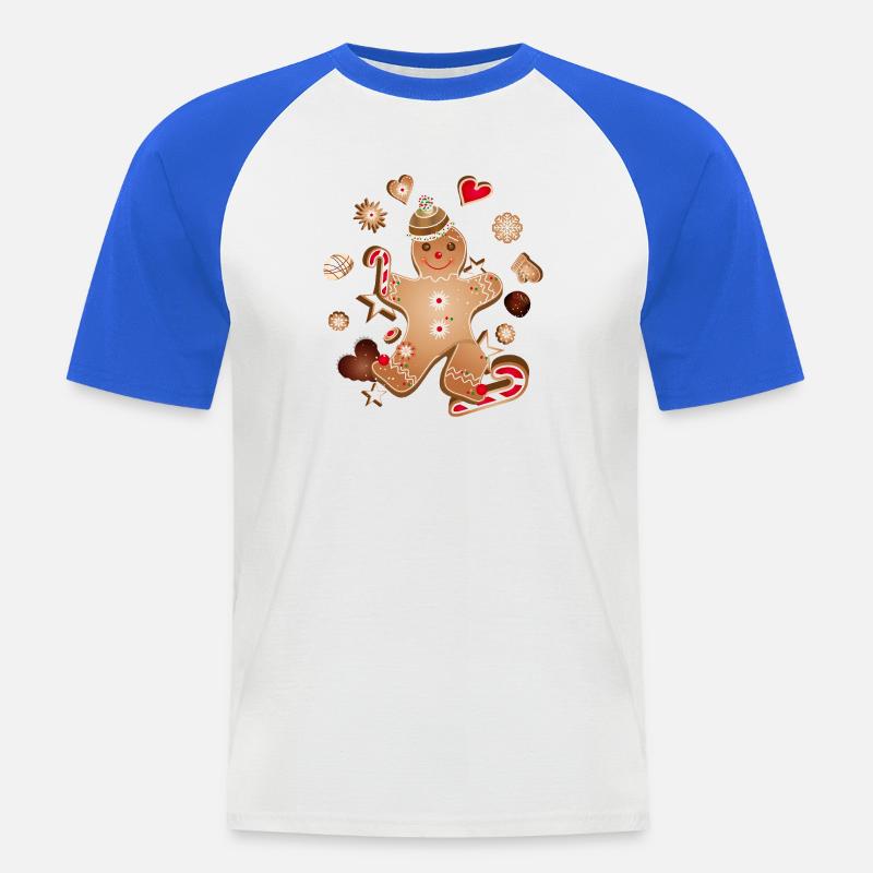 Fröhlicher Lebkuchenmann mit Weihnachtsplätzchen - Männer Baseball-T-Shirt - Weiß/Royalblau